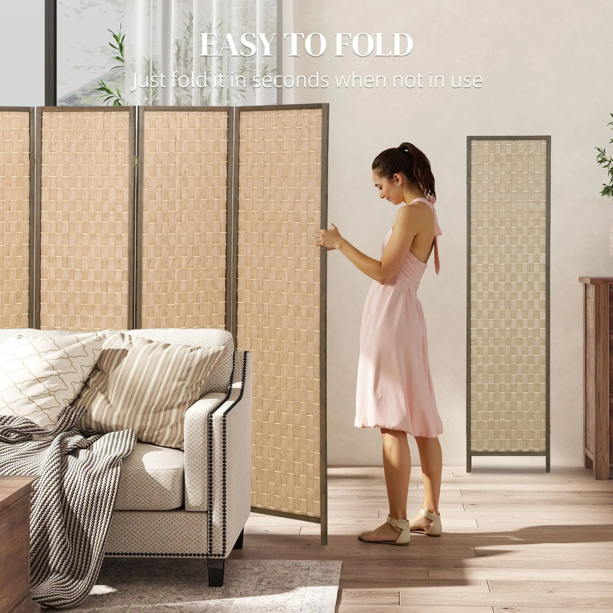 6 FT 4 Panel Folding Privacy Screen, Brown Room Divider, Brown Room Dividers at Gallery Canada