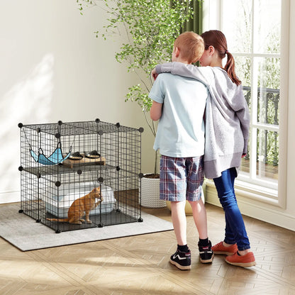 2 Tier Cat Cage, DIY Pet Playpen With 2 Doors, Ladder, Hammock, Perch, Black Outdoor Cat Enclosures at Gallery Canada