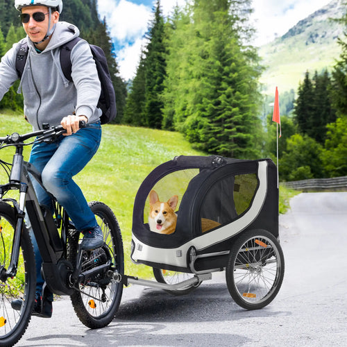 Dog Bike Trailer, Pet Cargo Carrier, Hitch, Reflectors, Flag, Medium, White