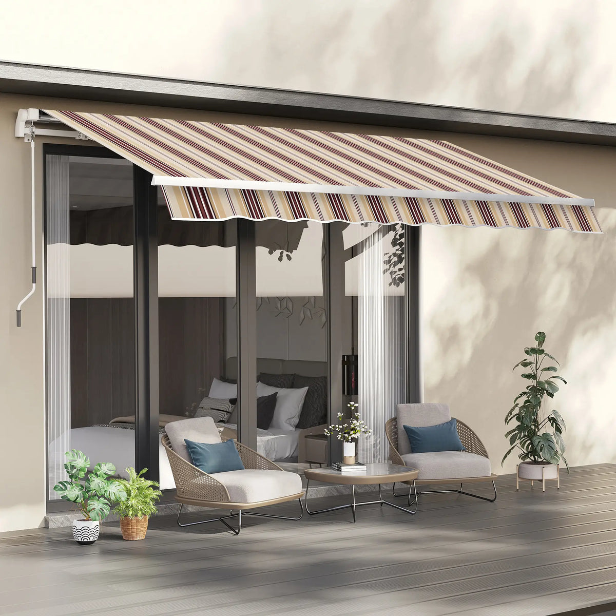 10' X 8' Manual Retractable Awning, Aluminum Frame, Red Stripe, Red Stripe Deck Awnings at Gallery Canada