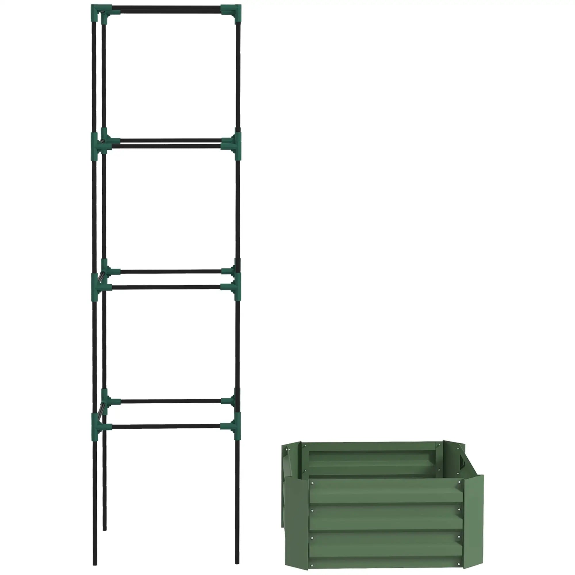 Galvanized Planter Box, Outdoor Raised Garden Bed with Trellis Galvanized Planter Boxes Green at Gallery Canada