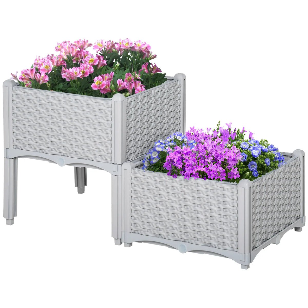 2 Piece Raised Garden Bed, PP Flower Bed, Vegetable Herb Grow Box, Light Grey Raised Garden Beds Light Grey at Gallery Canada