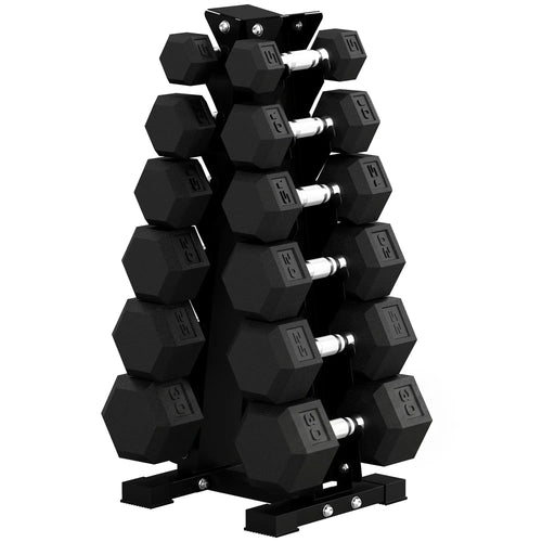 Hex Dumbbell Weight Set With Vertical Rack, 210lbs