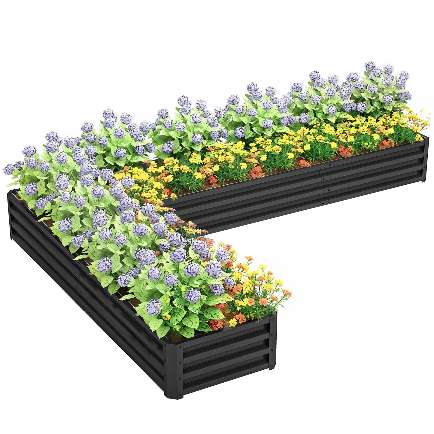 L-Shaped Raised Garden Bed, 82" x 109" x 12", Black Galvanized Steel Planter Box, Black Galvanized Planter Boxes at Gallery Canada