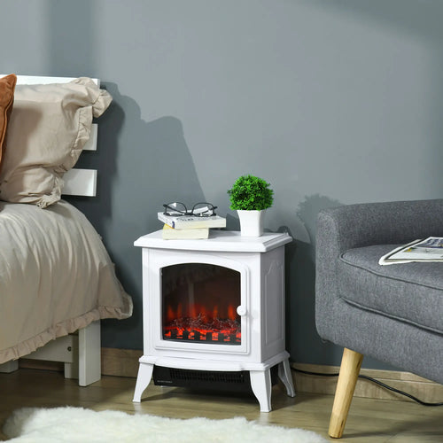 Electric Fireplace Heater, Freestanding, Realistic Flame, 750W/1500W, White