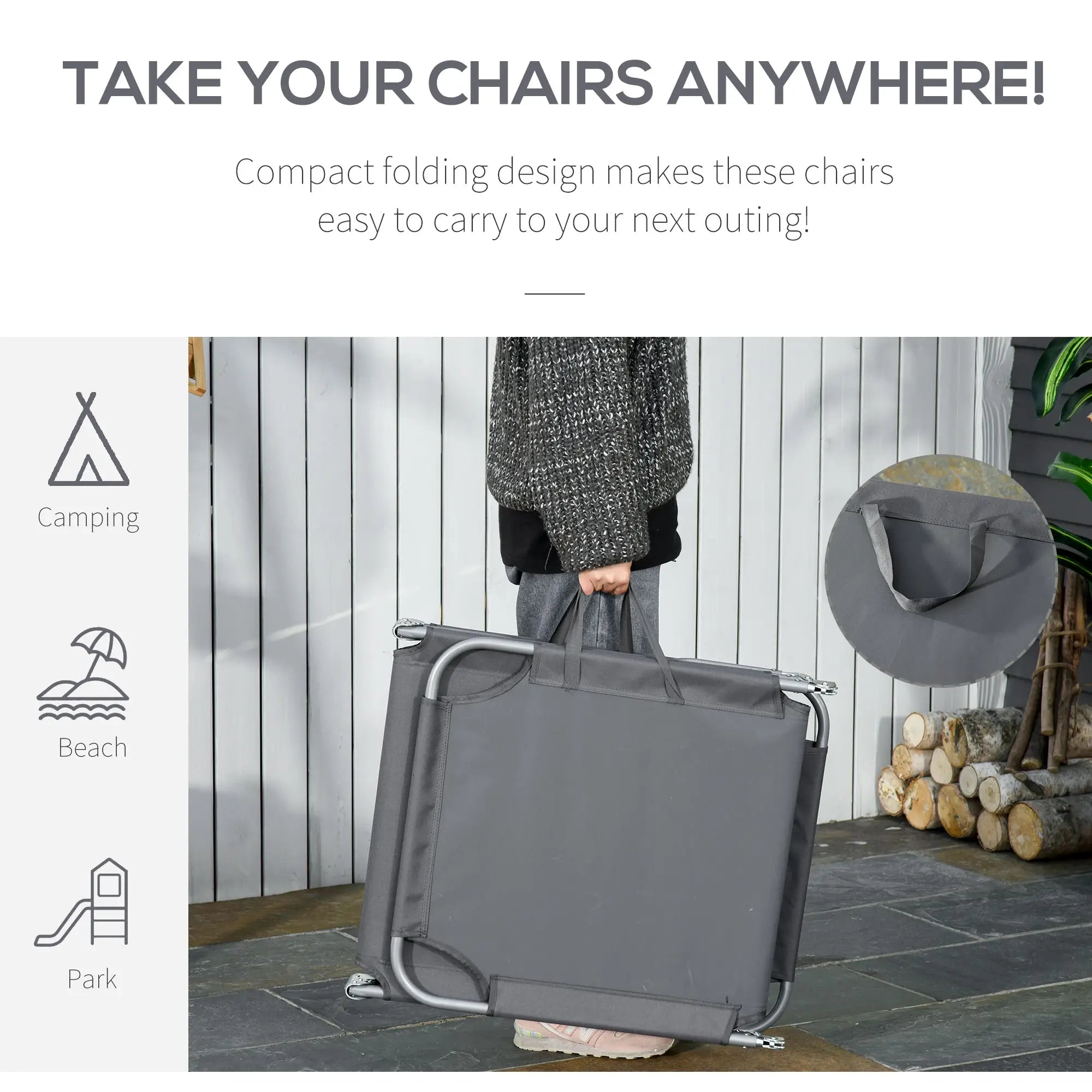 Folding Outdoor Lounge Chair, Reclining Beach Lounger, Breathable Mesh, Grey Lounger Chairs at Gallery Canada