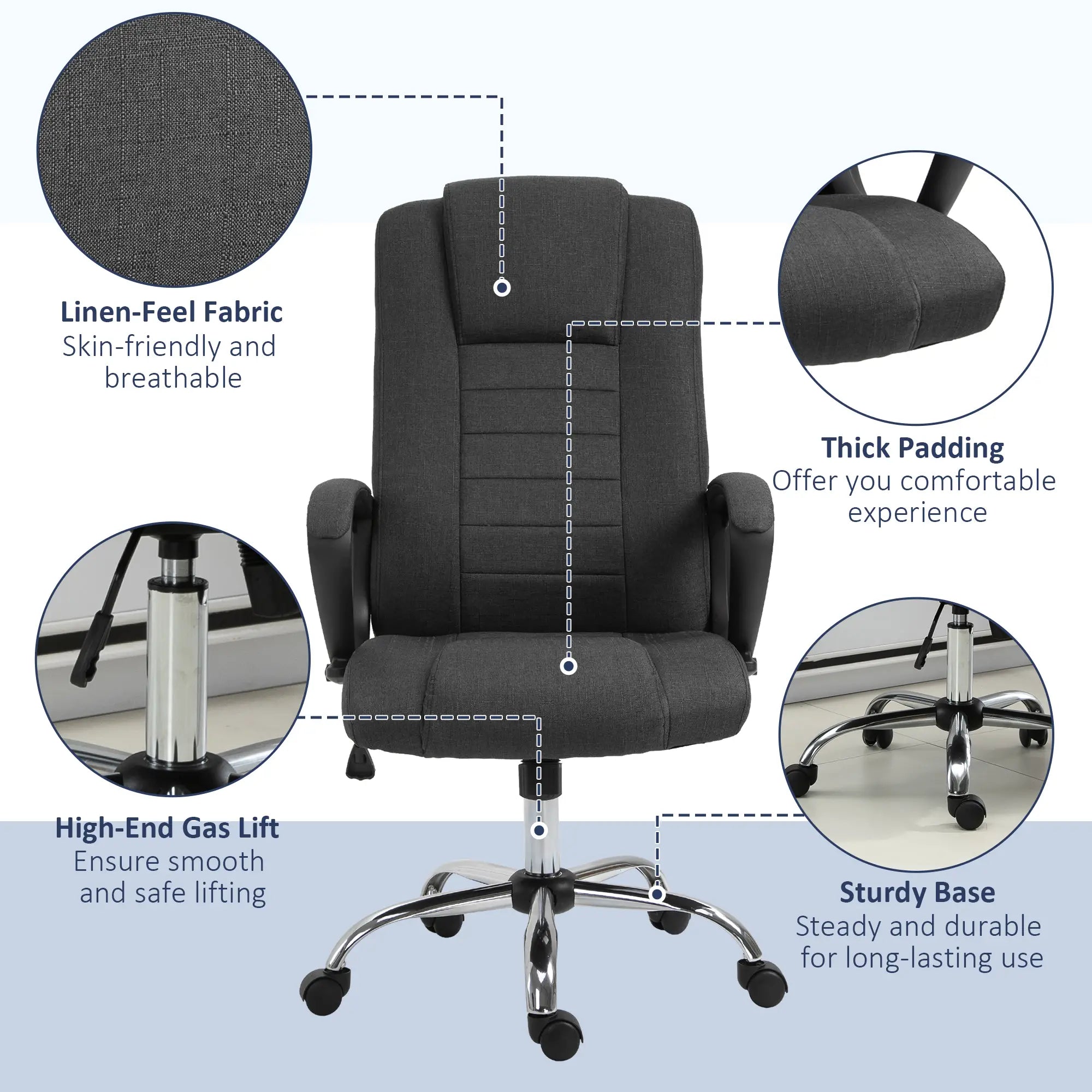High Back Office Chair, Adjustable Height, Swivel Wheels, Tilt, Charcoal Grey Executive & Manager Chairs at Gallery Canada