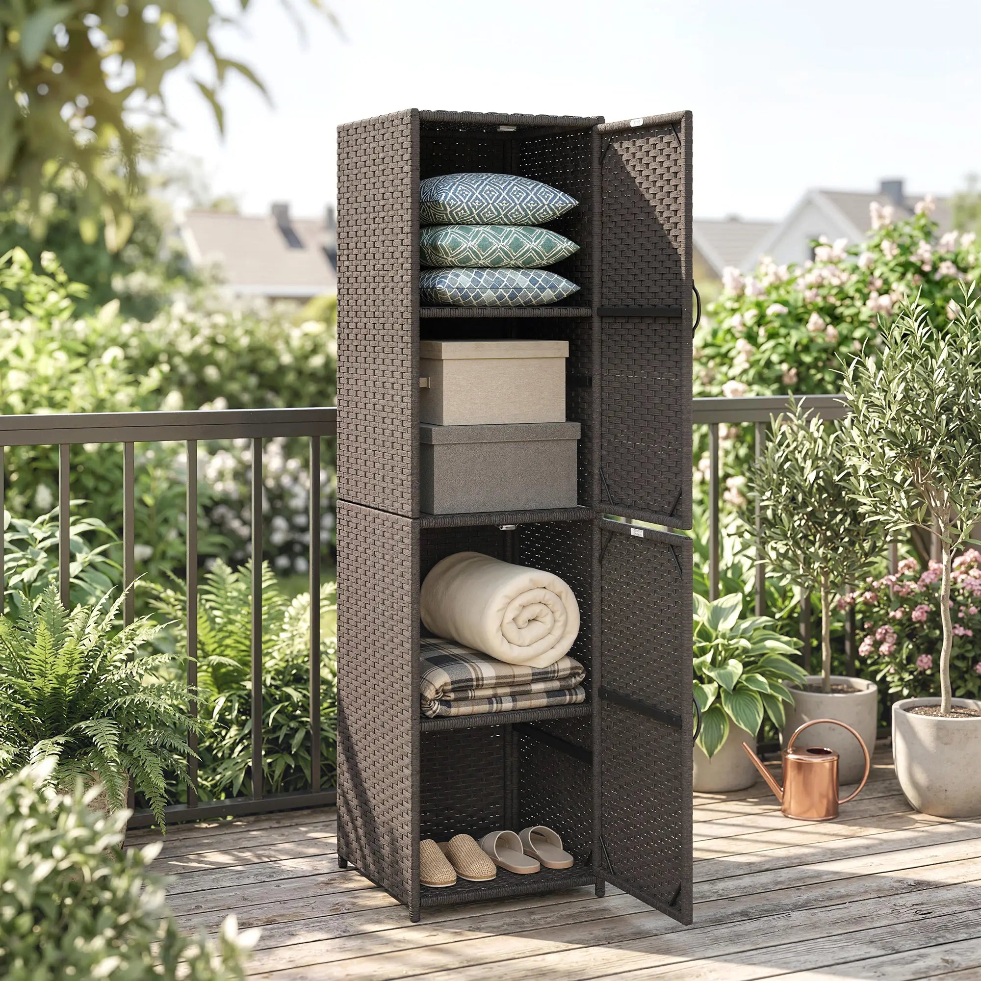 Wicker Outdoor Storage Cabinet, 4 Shelf Patio, Brown Patio Storage Boxes at Gallery Canada