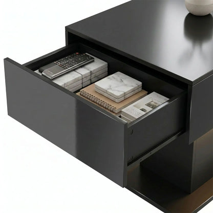 LED Coffee Table with Storage, High Gloss Modern Center Table with 2 Drawers and Remote Control for Living Room, Black Coffee Tables at Gallery Canada