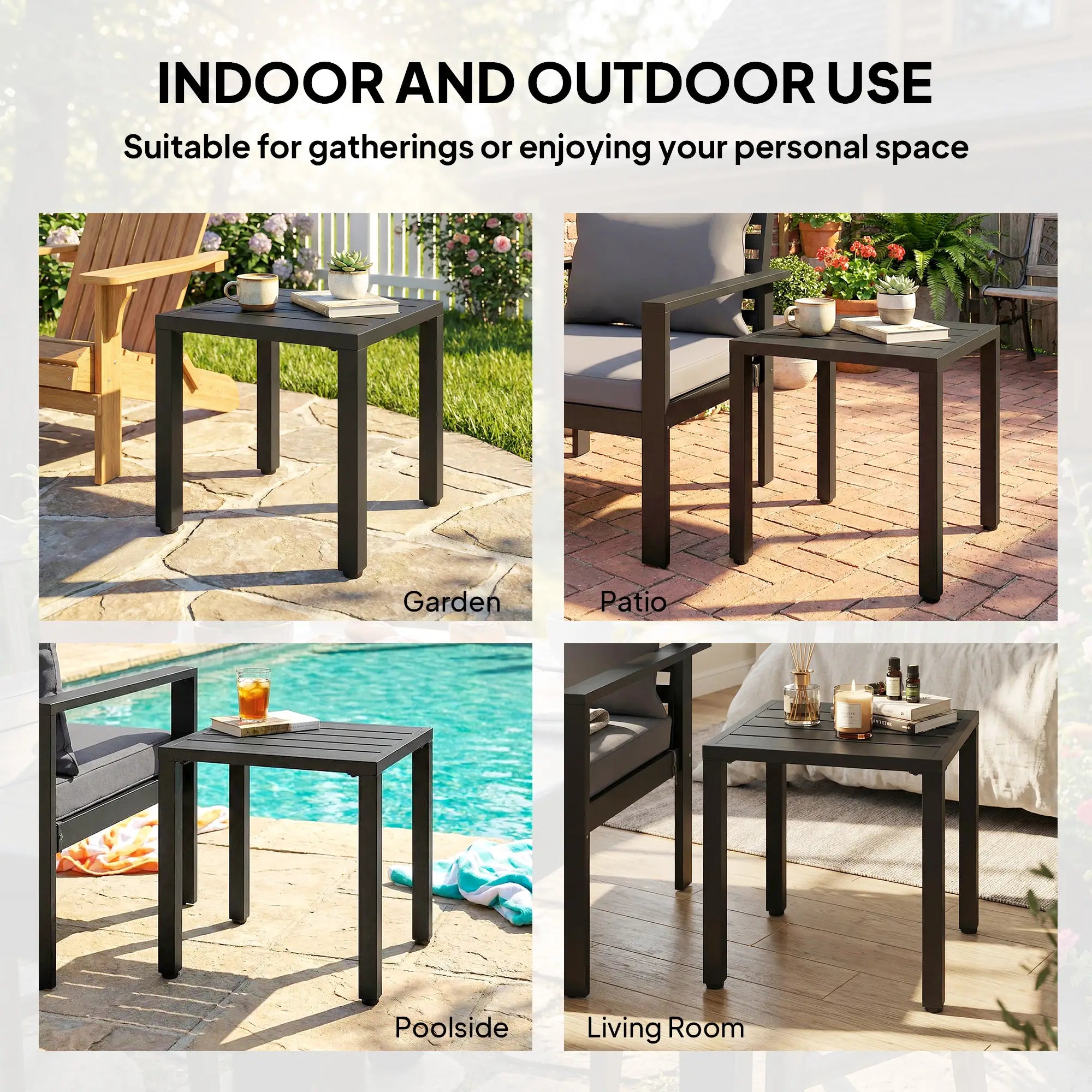 Metal Outdoor Side Table, 45.5 cm Square, Patio Garden Poolside, Black Patio Side Tables at Gallery Canada