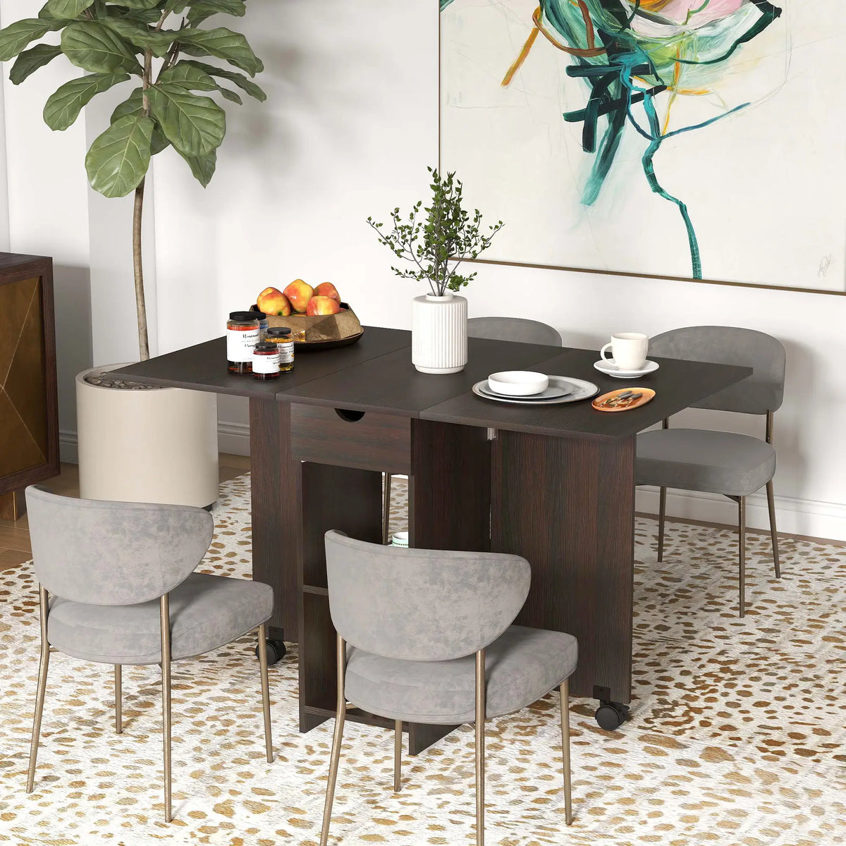 Folding Dining Table, Drop Leaf with Drawer, Storage Shelves, Dark Brown Dining Tables at Gallery Canada