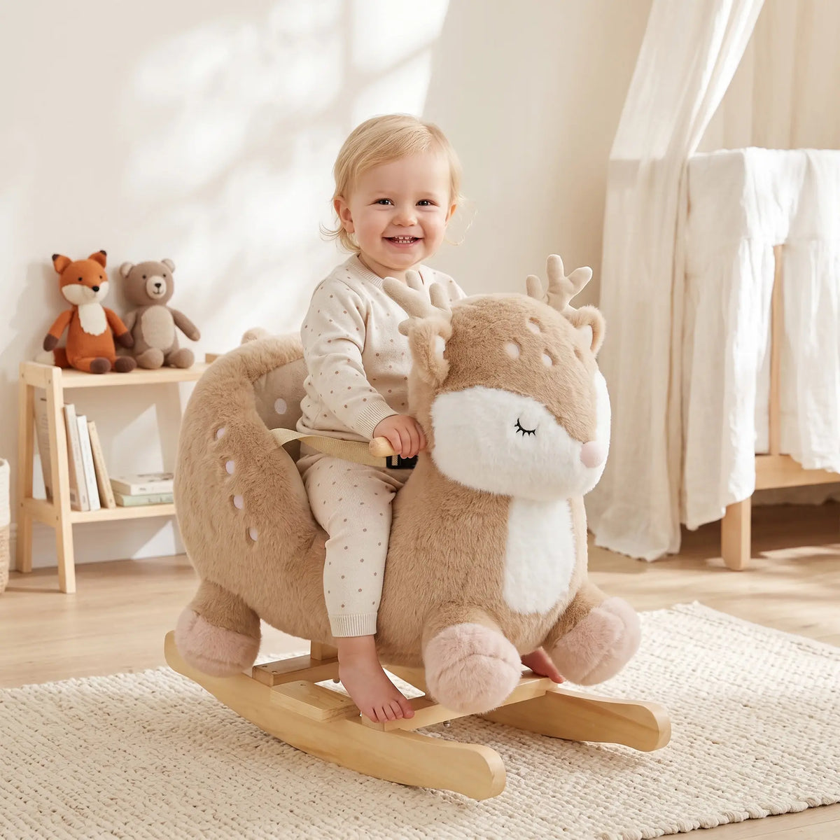 Toddler Rocking Horse, Deer Sound Seat Belt Rocking Stopper, Brown, Brown Rocking Horses at Gallery Canada
