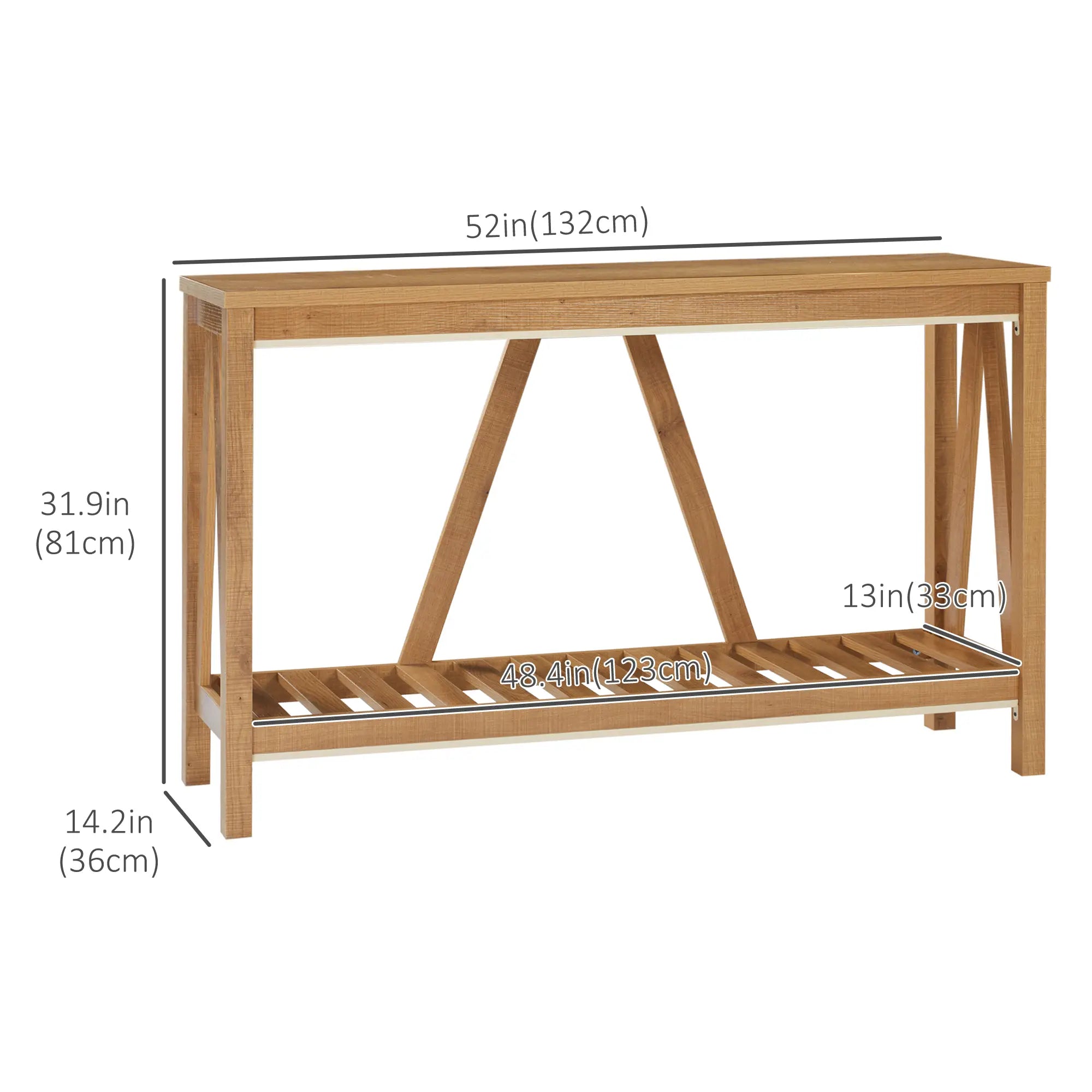 Farmhouse Console Table with Storage Shelf, Rustic Sofa Table, Brown Console Tables at Gallery Canada
