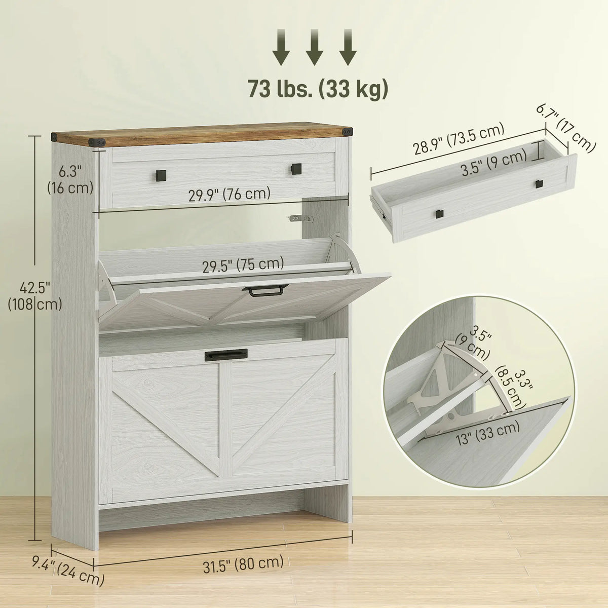 Narrow Shoe Storage Cabinet, 2 Flip Drawers, 1 Drawer, 12 Pairs, White Shoe Storage Cabinets & Racks at Gallery Canada