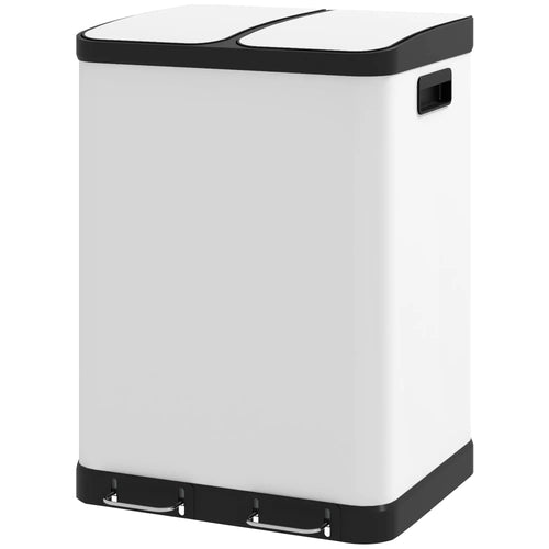 Kitchen Garbage Bin, 2 x 7.9 Gal, Soft-Close With Removable Buckets, White