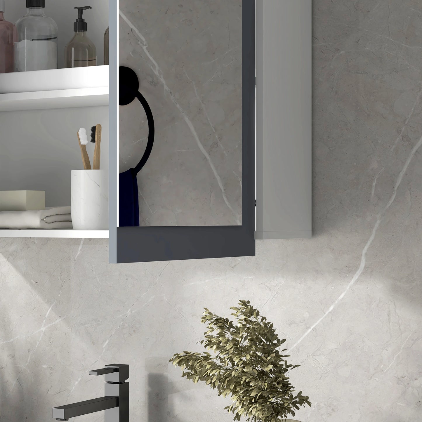 Wall Mounted Bathroom Mirror Cabinet, Double Doors, Adjustable Shelves, White Mirror Medicine Cabinets at Gallery Canada