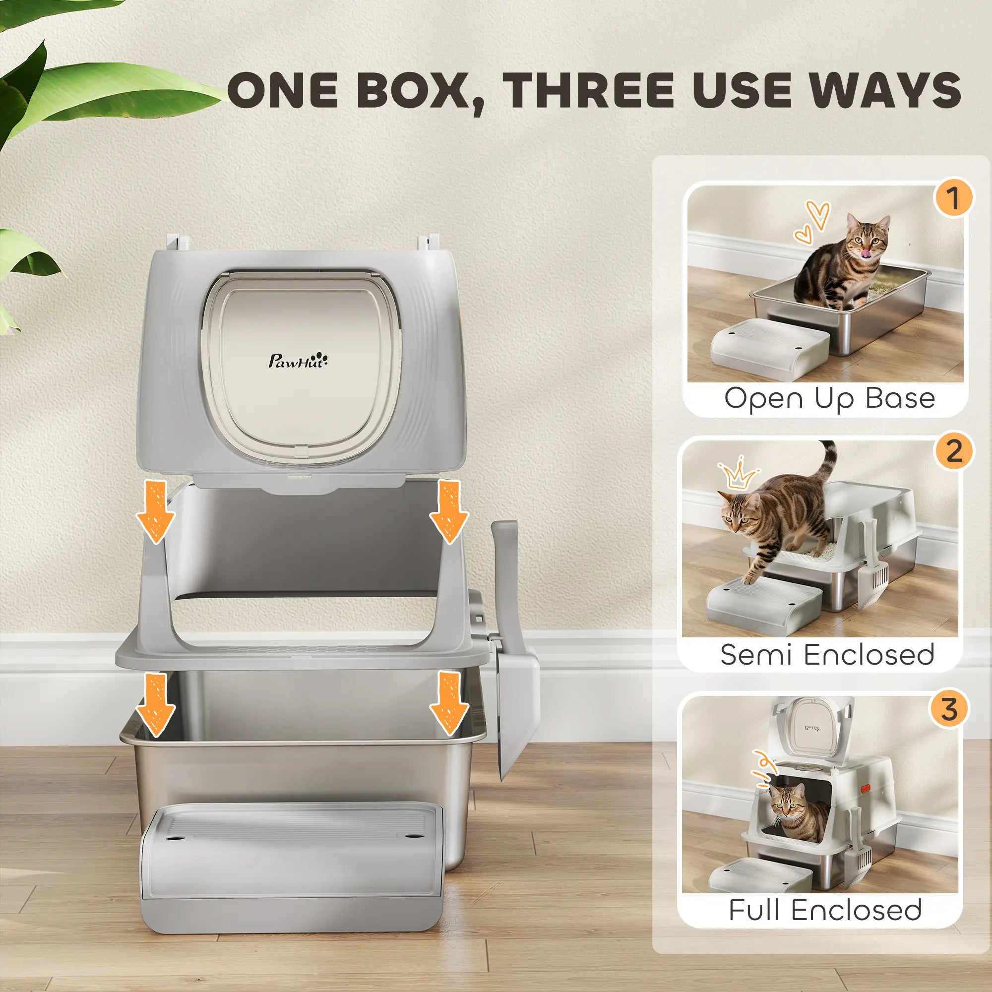XL Stainless Steel Cat Litter Box, Flip Cover, Pedal, Deodorizer Cat Litter Box Enclosures at Gallery Canada