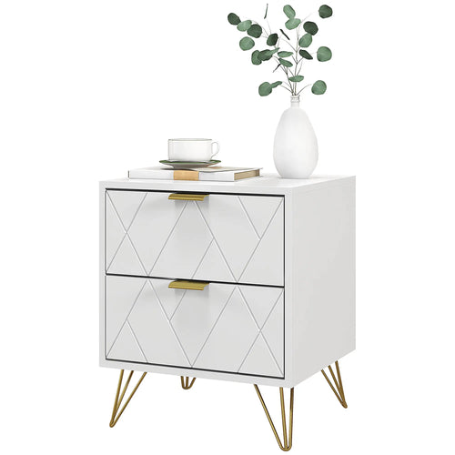 Modern Bedside Table, 2 Drawer Nightstand, White
