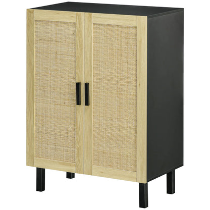 Boho Sideboard, Buffet Cabinet with Storage, 2 Rattan Doors, Black Storage Cabinets Black, Natural at Gallery Canada