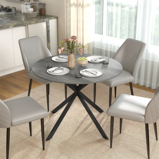 40" Round Kitchen Table For 4, Industrial Dining Table, Distressed, Grey