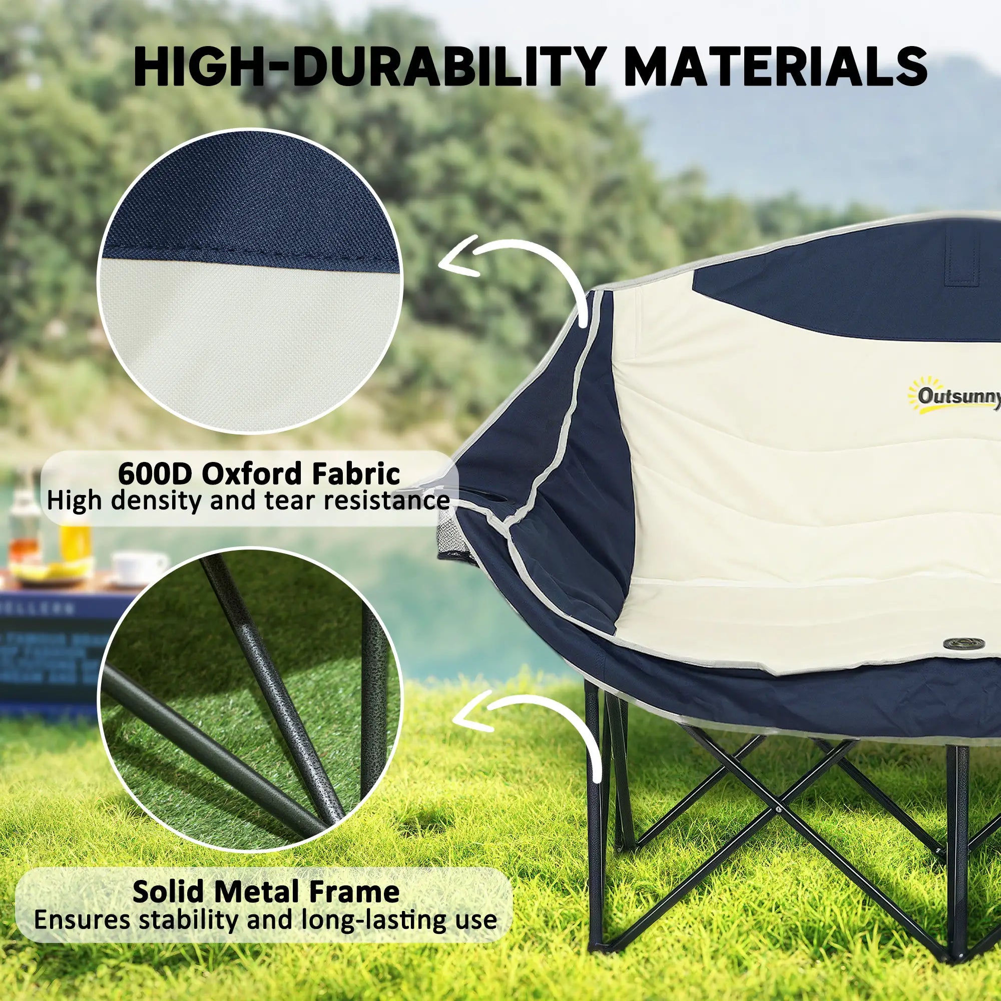 Portable Double Camping Chair, Cup Holders, Carry Bag, 551 lbs, Navy Blue Picnic Tables & Camping Chairs at Gallery Canada