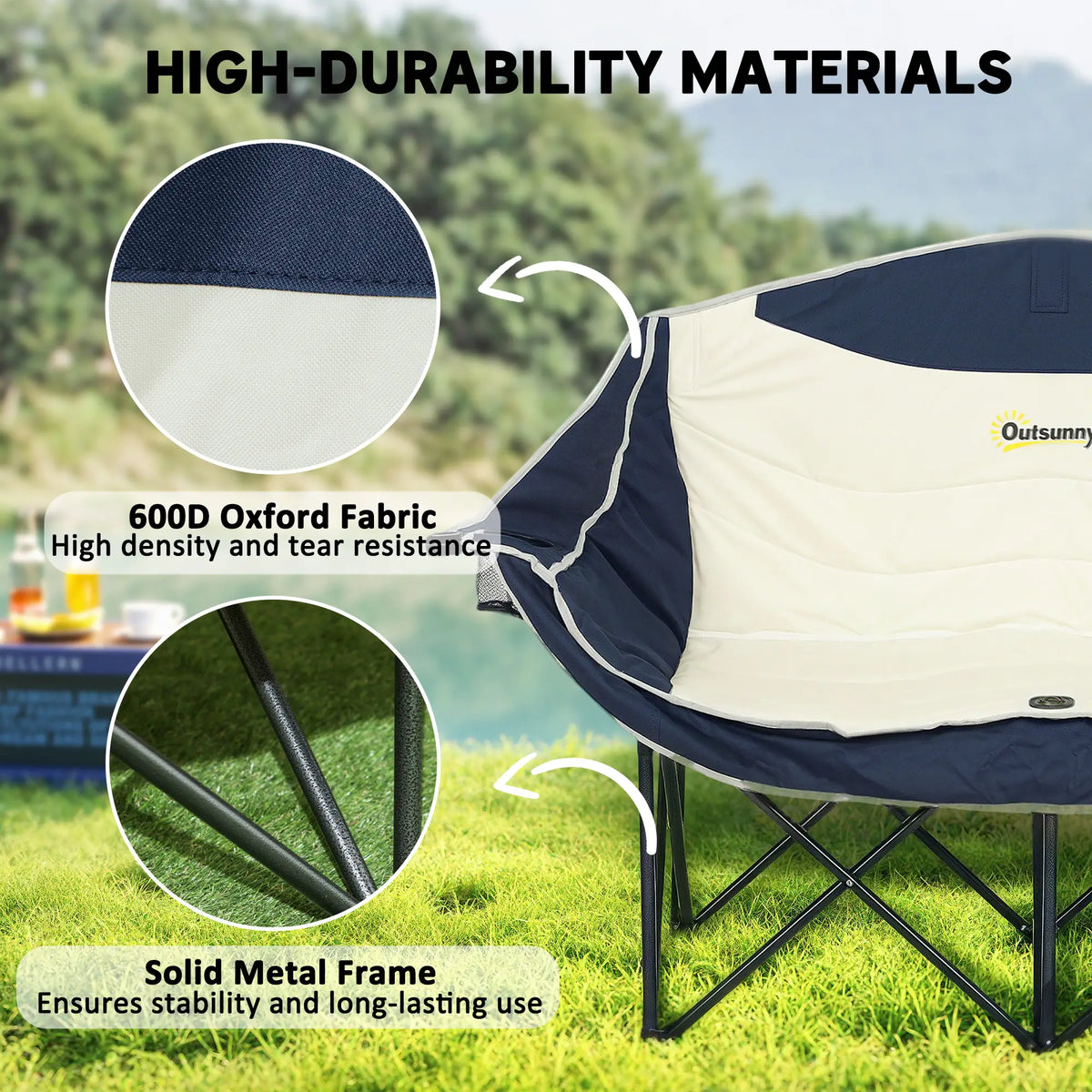 Portable Double Camping Chair, Cup Holders, Carry Bag, 551 lbs, Navy Blue Picnic Tables & Camping Chairs at Gallery Canada
