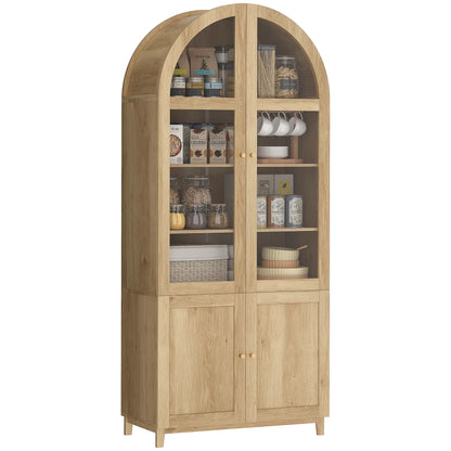 71" Tall Arched Kitchen Pantry Cabinet, Adjustable Shelves, Acrylic Doors, Oak Kitchen Pantry Cabinets at Gallery Canada
