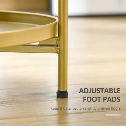 2-Tier Gold Side Table, Round Nightstand, Removable Trays, Folding Metal Frame, Gold Side Tables at Gallery Canada
