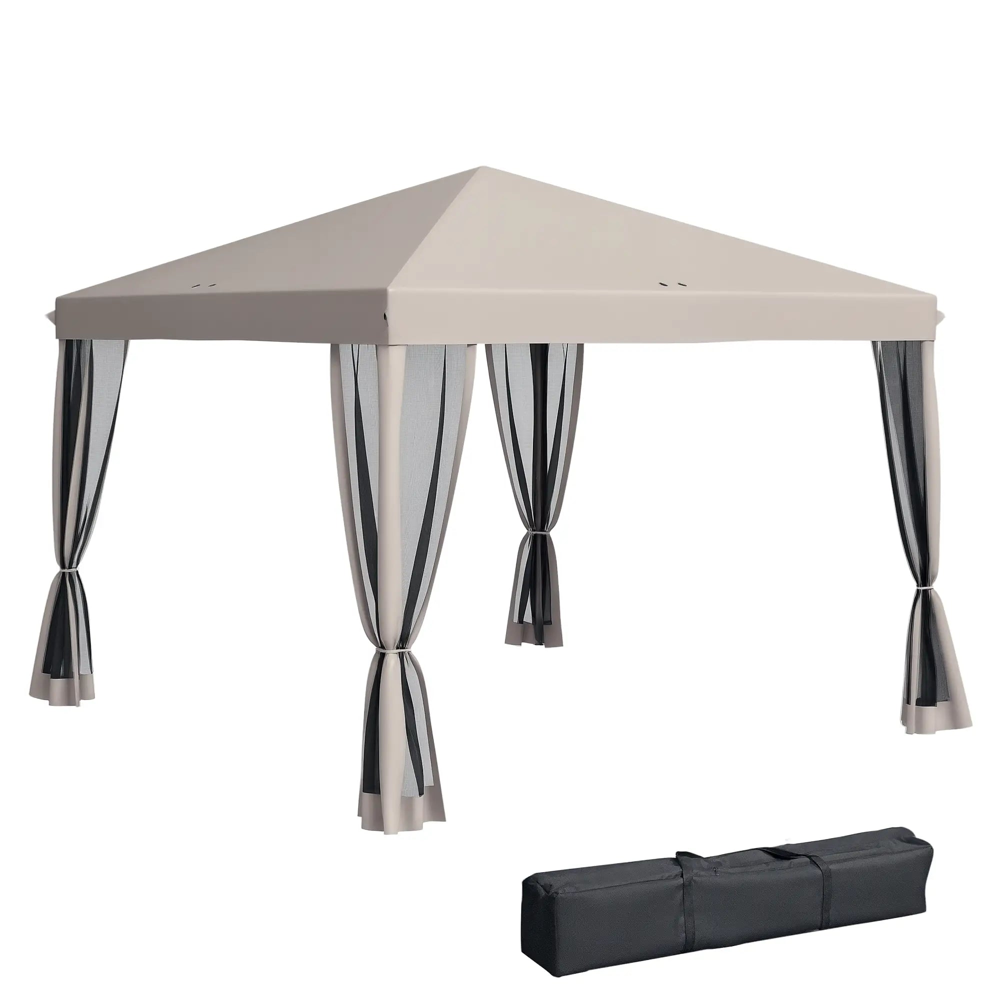 10' x 10' Pop Up Canopy Tent, Removable Mesh Sidewall, Carry Bag, Beige Pop Up Canopies Beige at Gallery Canada