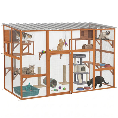 Large Catio, Outdoor Cat Enclosure, 2 Condos, Jumping Platforms, Waterproof Roof, Orange Outdoor Cat Enclosures at Gallery Canada