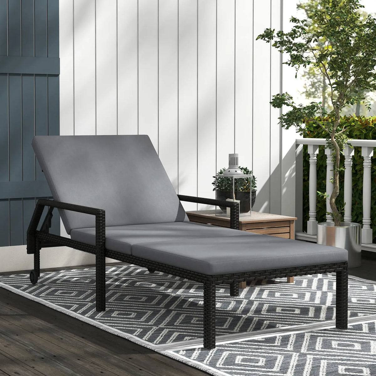 Wicker Chaise Lounger, 5-Level Adjustable Backrest, Light Grey Chaise Loungers at Gallery Canada