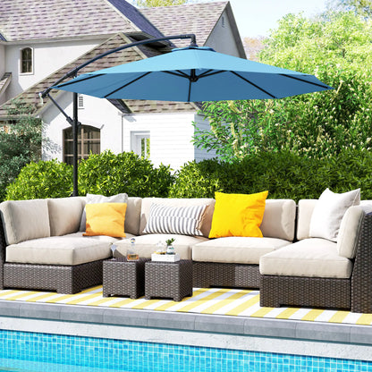 10' Blue Deluxe Patio Umbrella, Offset Sunshade With Crank, Blue Offset Cantilever Umbrellas at Gallery Canada
