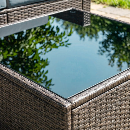 3-Piece Patio Furniture Set With Cushions, Outdoor Rattan Sofa With Glass Table