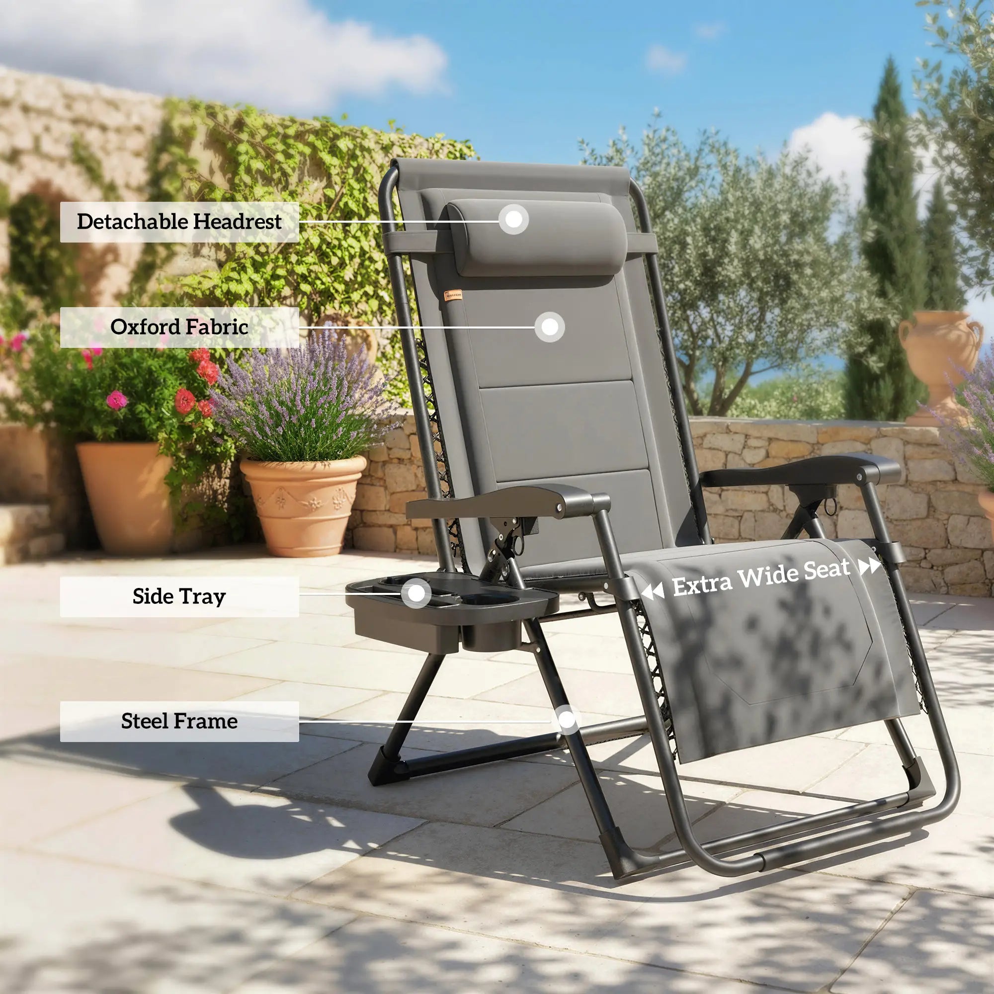 Zero Gravity Chair, Reclining Outdoor Lounger, 400 LBS Capacity, Dark Grey Lounger Chairs at Gallery Canada