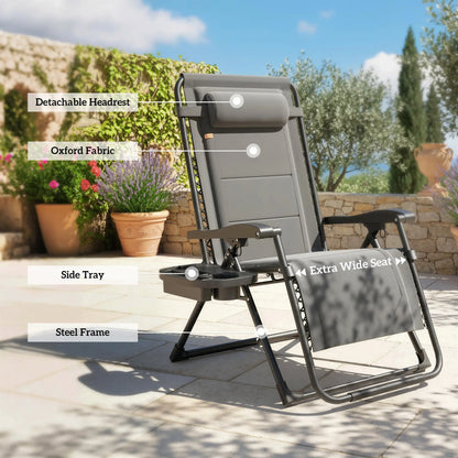 Zero Gravity Chair, Reclining Outdoor Lounger, 400 LBS Capacity, Dark Grey Lounger Chairs at Gallery Canada