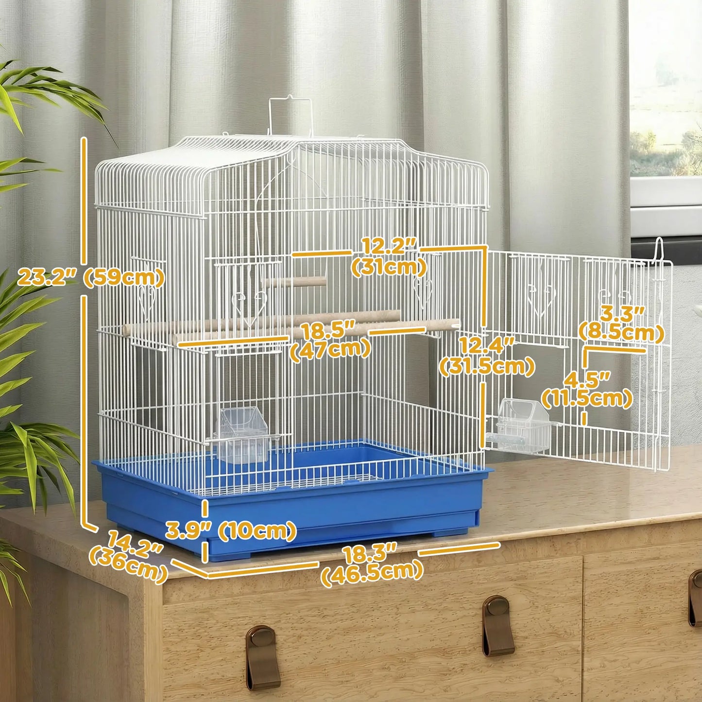 23" Bird Cage for Finches Canaries, with Doors Perches, Blue Bird Cages at Gallery Canada