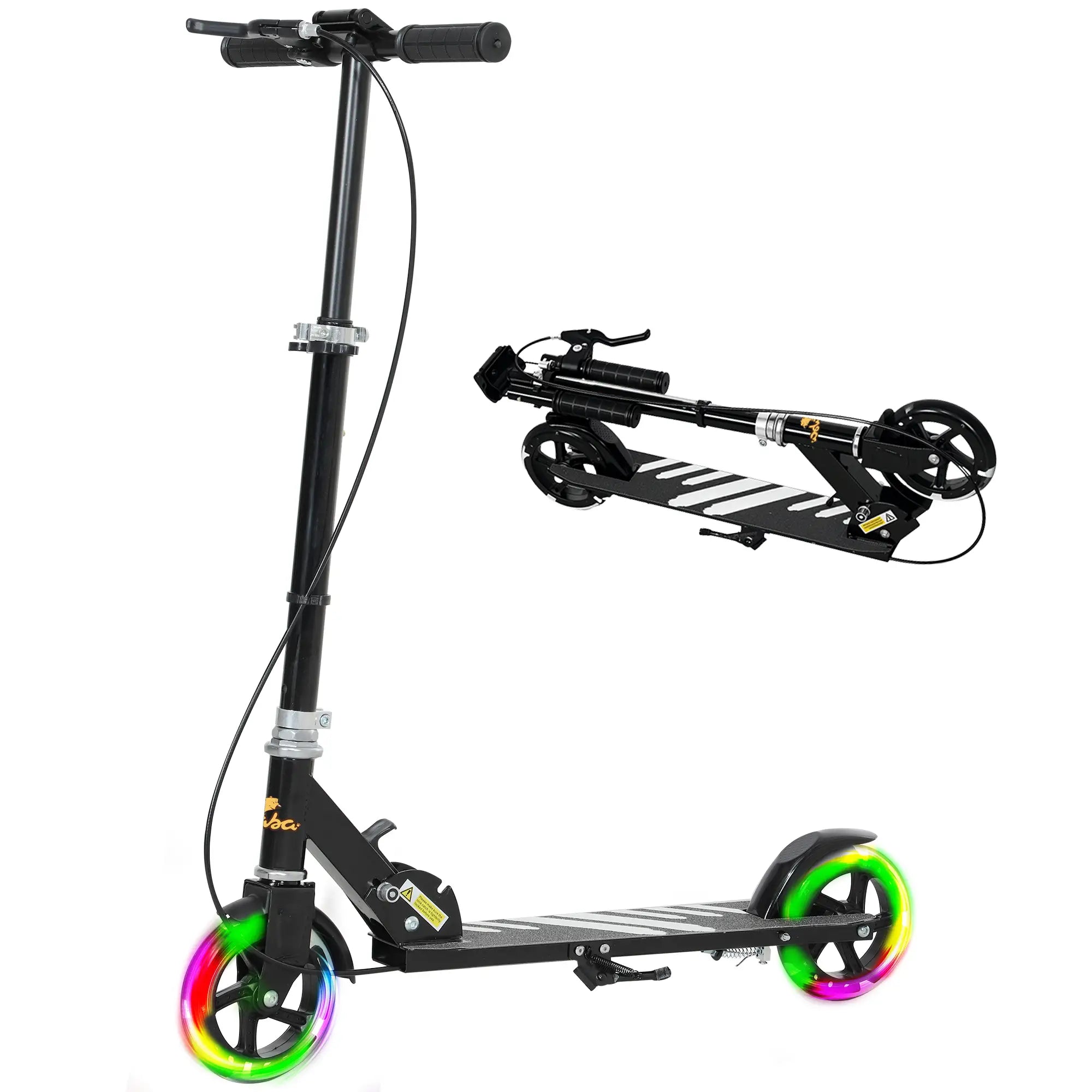 Kids Scooter, Light Up Wheels, Adjustable Handlebar, Rear Brake, Black Scooters Black at Gallery Canada