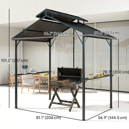 8 x 5ft Hardtop Grill Gazebo, Double Metal Roof, 2 Side Shelves, 10 Hooks BBQ Grill Gazebos at Gallery Canada