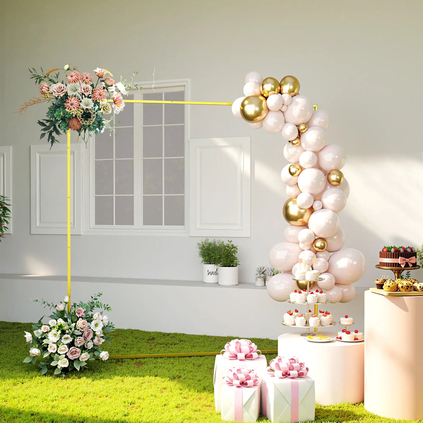 Square Wedding Arch, 6.6 FT Metal Frame With U-Shaped Stakes, Gold Garden Arches at Gallery Canada