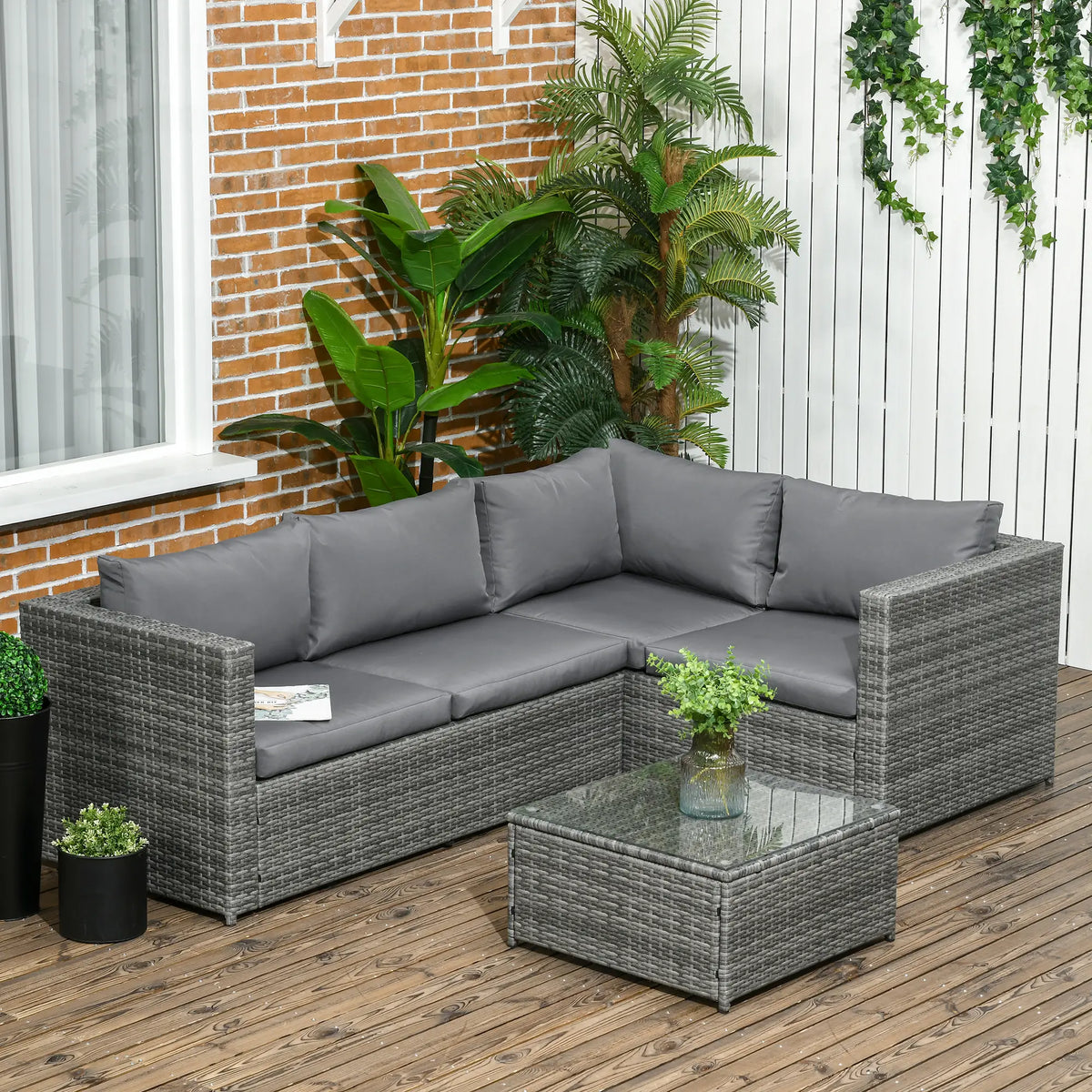 3 Pc Rattan Wicker Outdoor Conversation Set With Loveseats, Coffee Table, Grey Patio Furniture Sets at Gallery Canada