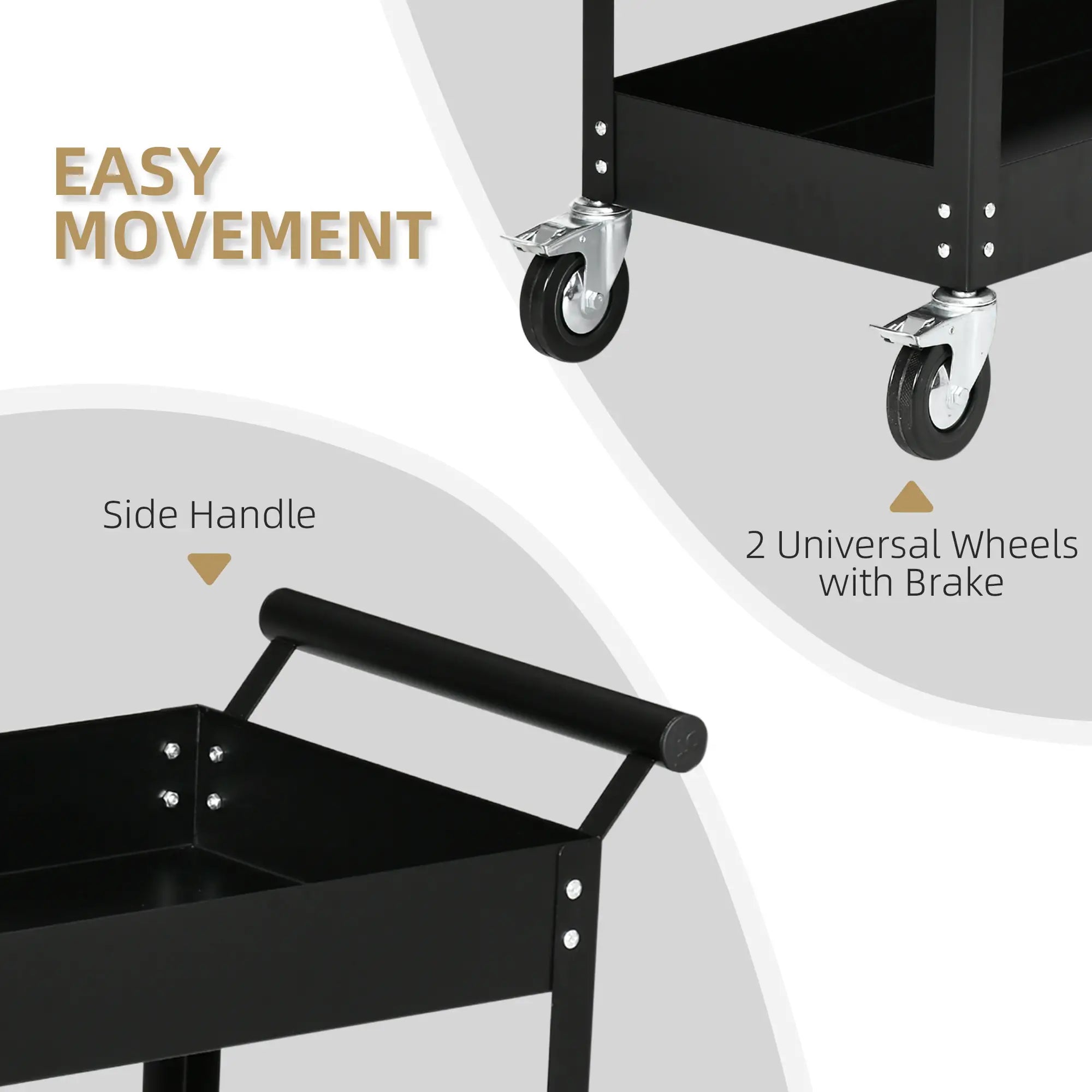 2 Tier Rolling Tool Cart, Steel Mobile Utility Cart, 330lbs, Black Tool Organizers at Gallery Canada