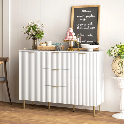 Modern Kitchen Storage Cabinet, 3 Drawers, Adjustable Shelves, White
