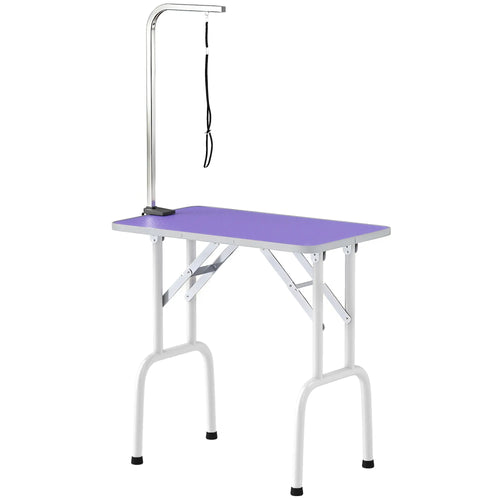 Foldable Pet Grooming Table, Adjustable Arm, Non-Slip, Purple