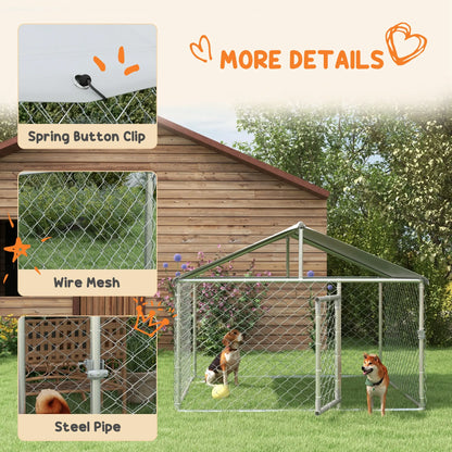 6.6' x 6.6' x 4.9' Outdoor Dog Kennel, Heavy Duty Galvanized Steel, UV-Resistant Roof, Silver Houses, Kennels & Pens at Gallery Canada