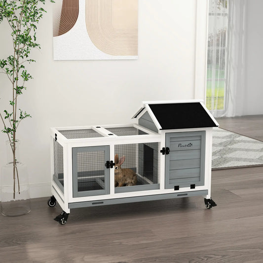 Rabbit Cage With Wheels, Ramp, Run, Tray, Indoor Outdoor, Grey Rabbit Hutch White, Grey, Black at Gallery Canada