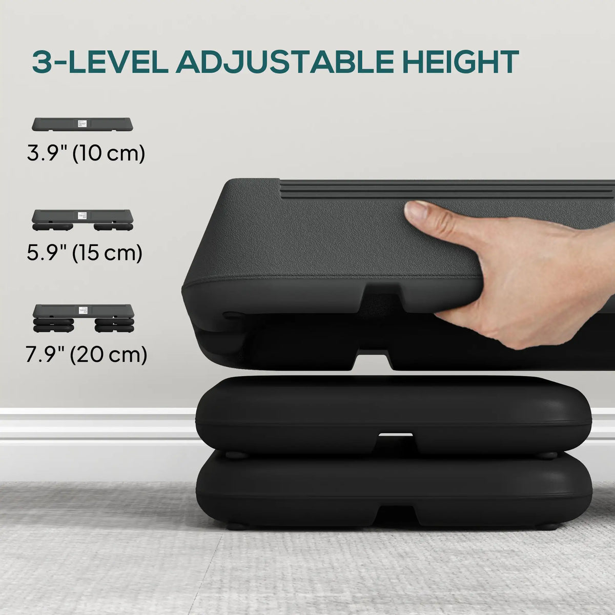 Adjustable Aerobic Stepper, 3-Level 4", 6", 8", 330lbs, Grey Aerobic Equipment at Gallery Canada