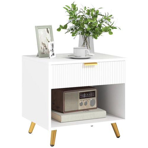 Modern Nightstand with Drawer, Open Compartment, White