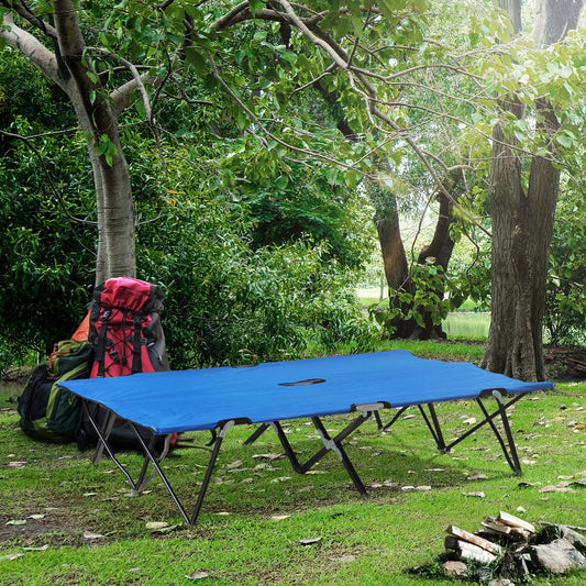 Two Person Folding Camping Cot, Outdoor Portable Double Bed, Blue Camping Cots Blue at Gallery Canada