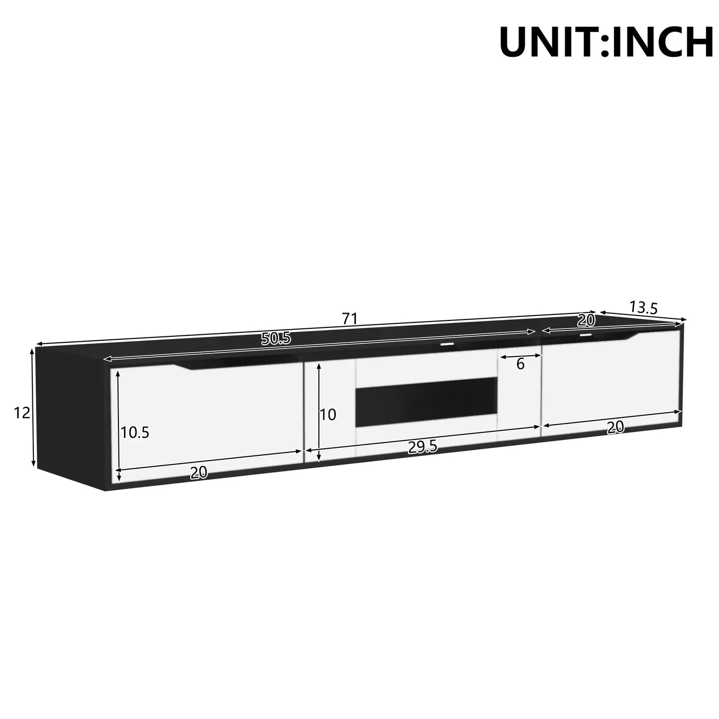 TV Stand With LED Lighting, Mounting Options, 71" L x 12" W x 12" H, Black+White TV Stands at Gallery Canada