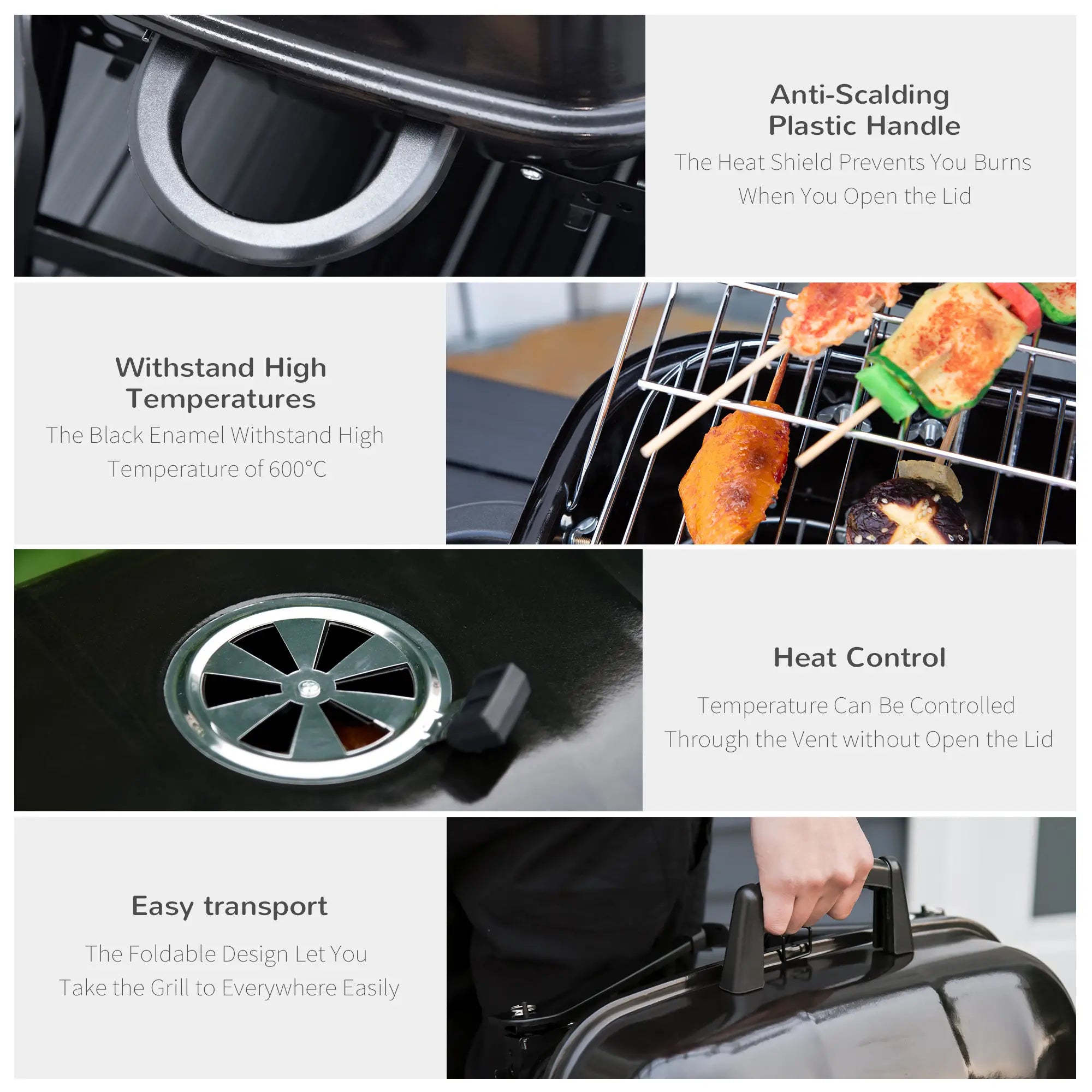 Portable Steel Charcoal Grill, Foldable Outdoor BBQ, 59 x 43 x 39 cm, Black Charcoal BBQ Grils at Gallery Canada